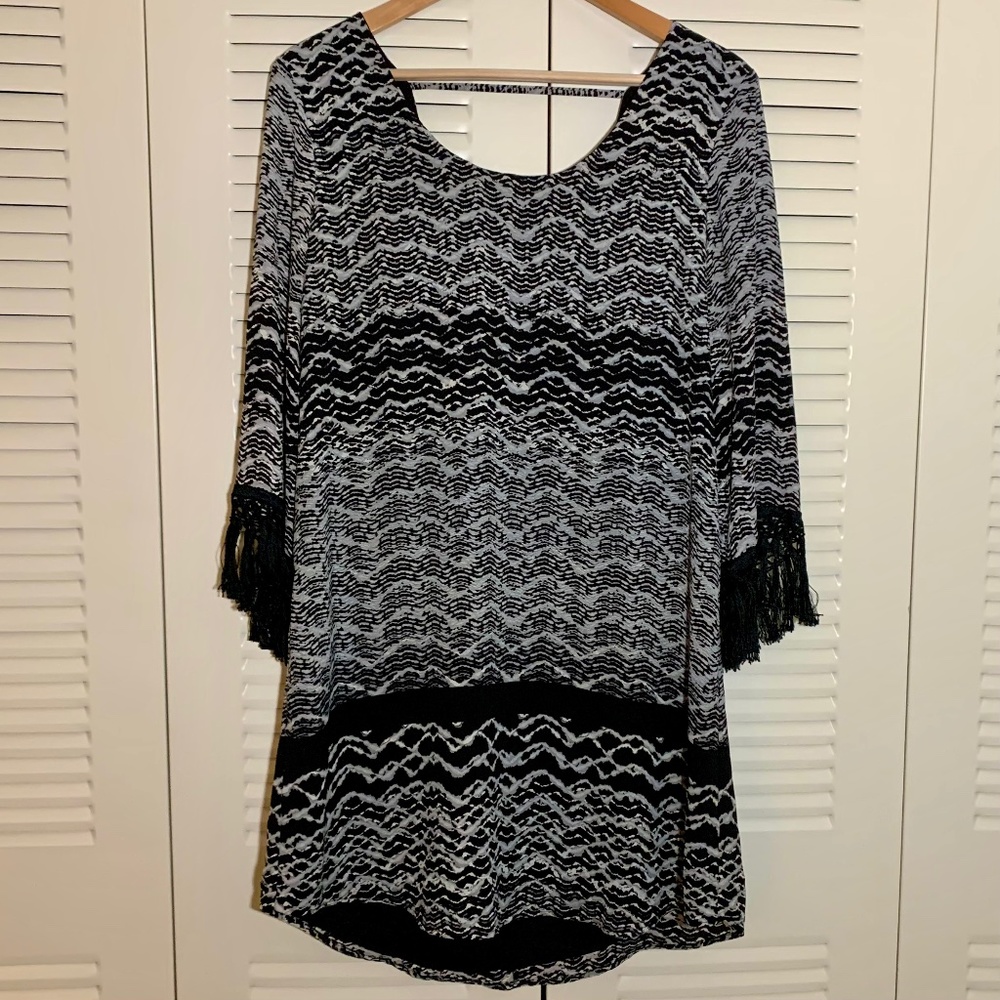 Karen Kane Fringe Sleeved Scoop Back Dress